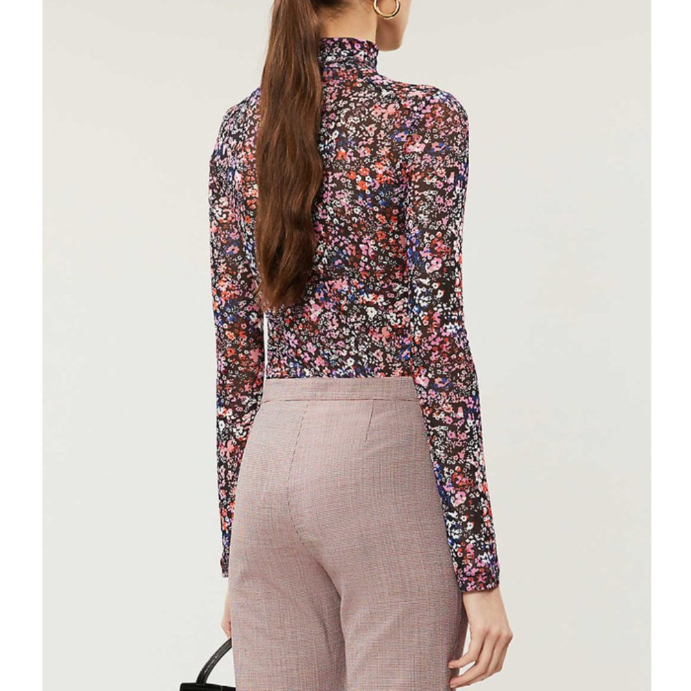 NWT  MAJE Floral-Print Mesh Long Sleeves Top 1/S - Picture 2 of 4